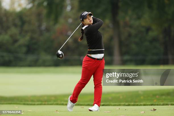 Sei Young Kim of Korea plays her shot from the sixth tee during the final round of the 2020 KPMG Women's PGA Championship at Aronimink Golf Club on...