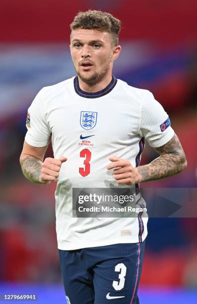 Kieran Trippier of England looks on during the UEFA Nations League group stage match between England and Belgium at Wembley Stadium on October 11,...