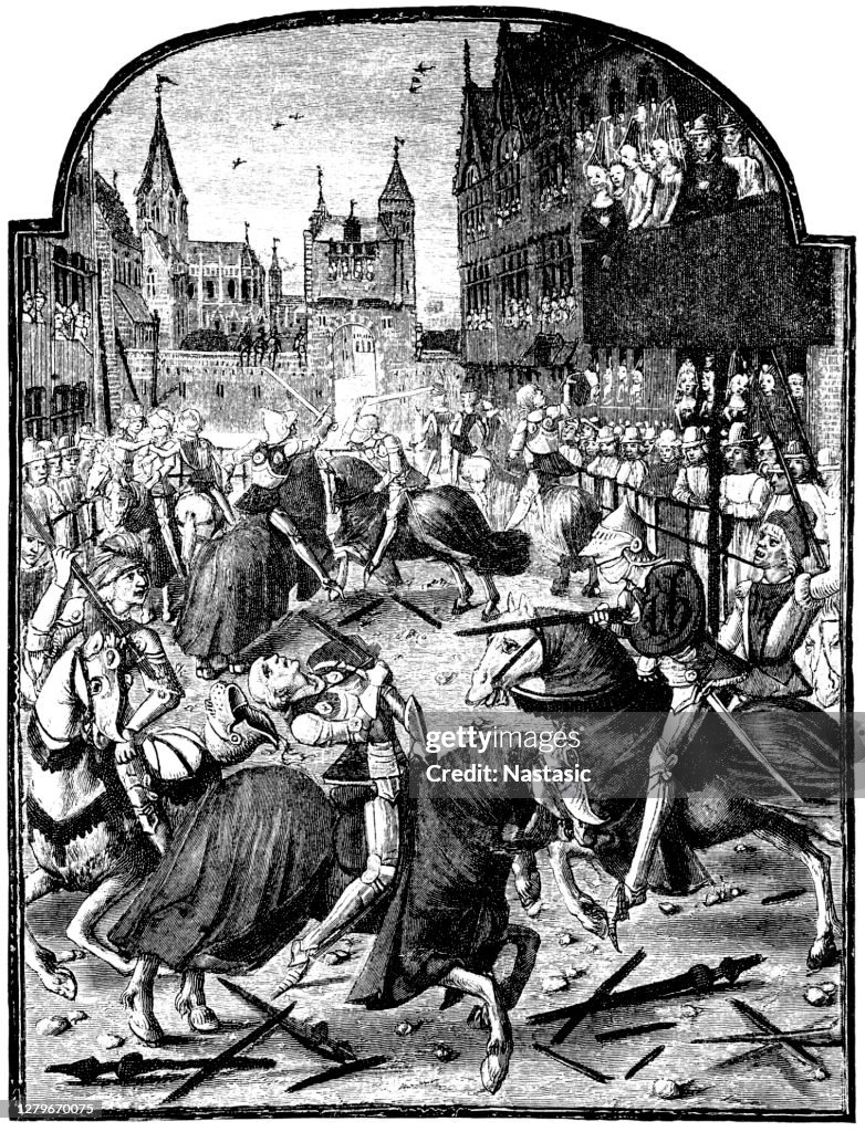 Tribunal da Borgonha, Torneio Medieval, Cavaleiros disputando, século XV