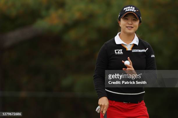 Sei Young Kim of Korea celebrates a birdie on the 17th green during the final round of the 2020 KPMG Women's PGA Championship at Aronimink Golf Club...