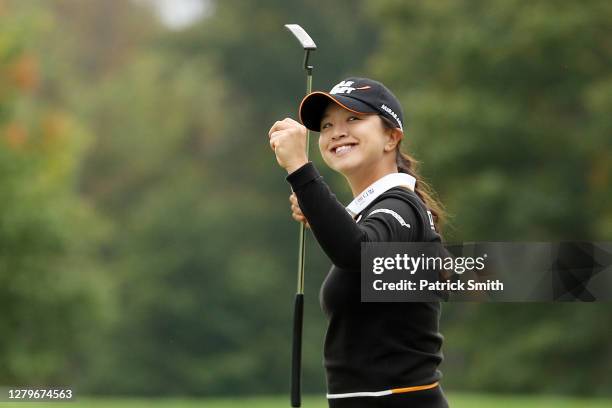 Sei Young Kim of Korea celebrates on the 18th green after winning the 2020 KPMG Women's PGA Championship at Aronimink Golf Club on October 11, 2020...