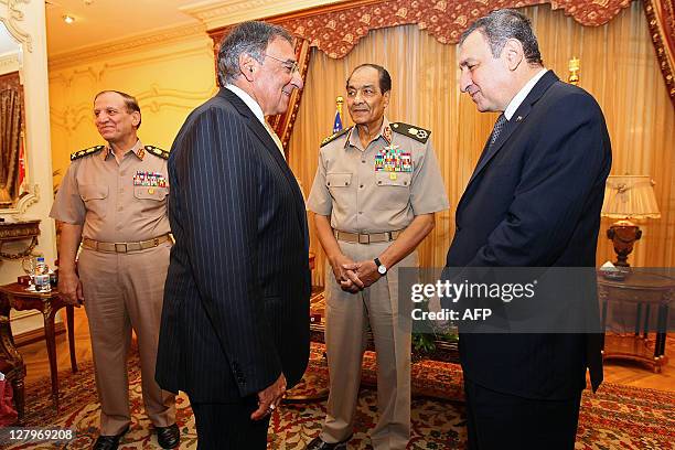 Defence Secretary Leon Panetta meets with Egypt's military ruler Field Marshal Hussein Tantawi and and Egyptian Prime Minister Essam Sharaf at the...