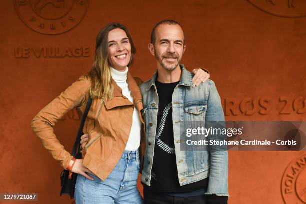 Marie Bastide and Calogero attend Lacoste Lunch before the Men Final of the 2020 French Open at Roland Garros on October 11, 2020 in Paris, France.