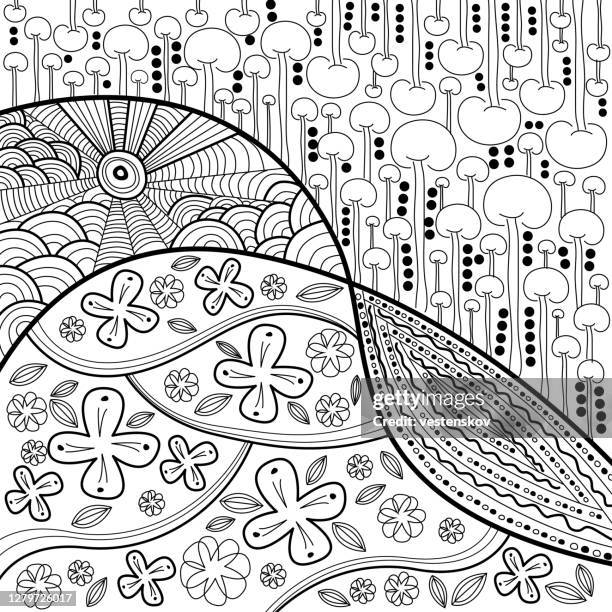 illustrazioni stock, clip art, cartoni animati e icone di tendenza di zentangle doodle piante astratte disegnare disegno - motivo a intreccio