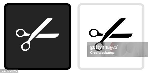 scissors icon on black button with white rollover - scissors cutting stock illustrations