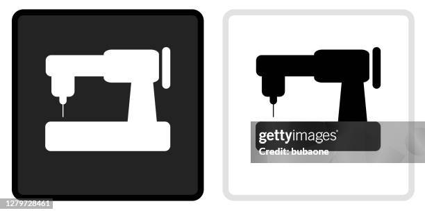 sewing machine icon on black button with white rollover - sewing machine white background stock illustrations