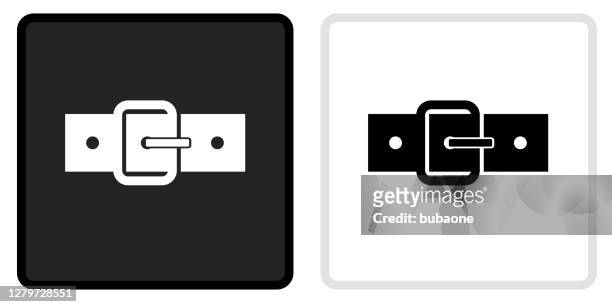 gürtel-symbol auf schwarzem knopf mit weißem rollover - buckle stock-grafiken, -clipart, -cartoons und -symbole
