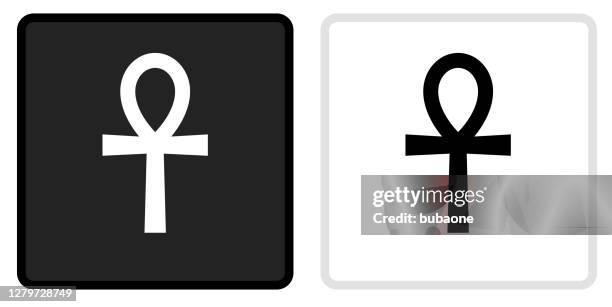 egyptian ankh icon on black button with white rollover - ankh stock illustrations