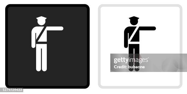 airport securtiy icon on black button with white rollover - airport security agent stock illustrations