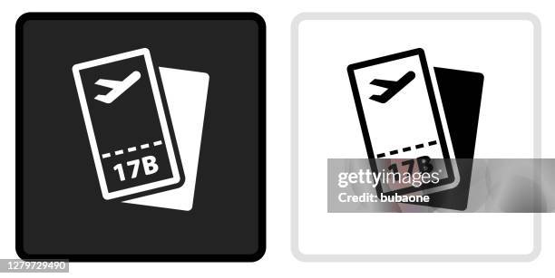 ilustrações, clipart, desenhos animados e ícones de ícone de bilhetes de avião no botão preto com capotamento branco - airplane ticket