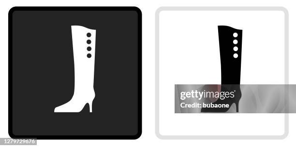 heel boot icon on black button with white rollover - high heels stock illustrations