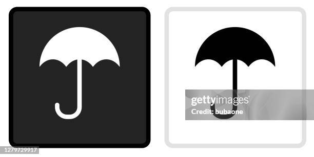 umbrella icon on black button with white rollover - umbrella frame stock illustrations