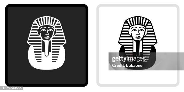 egyptian coffin icon on black button with white rollover - pharaoh stock illustrations