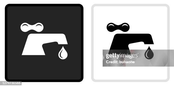 water faucet icon on black button with white rollover - kitchen rendering stock illustrations