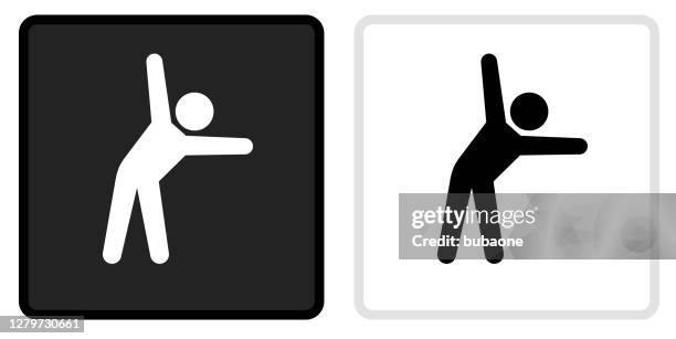 stretching icon on  black button with white rollover - stick figure exercise stock illustrations