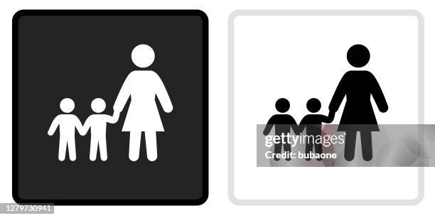 family icon on black button with white rollover - parent teacher stock illustrations