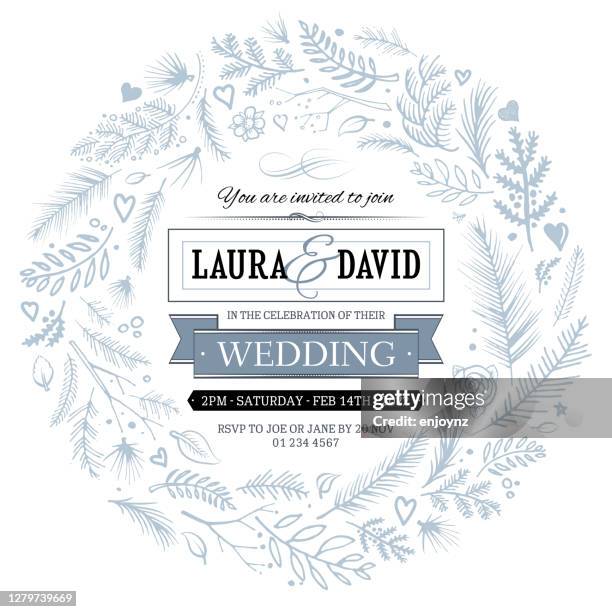 gray wedding invitation circle design - silver fern stock illustrations