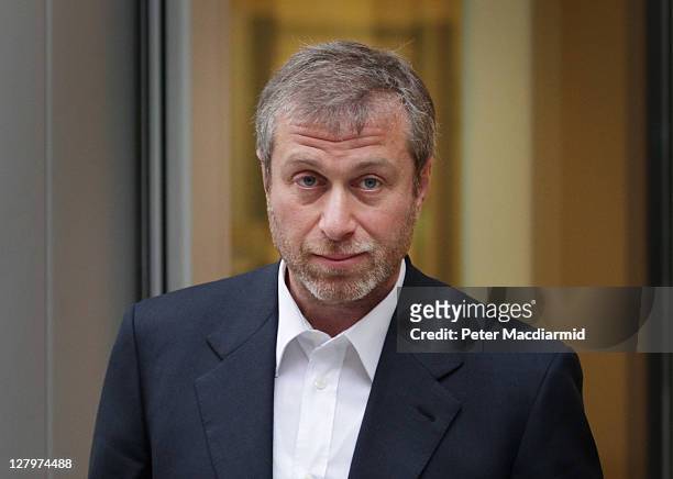 Businessman and Chelsea Football Club owner Roman Abramovich leaves The High Court on October 4, 2011 in London, England. Russian businessman Boris...