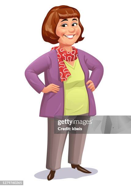 confident woman standing with hands on hips - mature adult stock illustrations