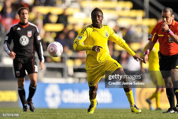 Emmanuel Ekpo of the Columbus Crew controls the ball against D.C. United on October 2, 2011 at Crew Stadium in Columbus, Ohio. Columbus defeated D.C....