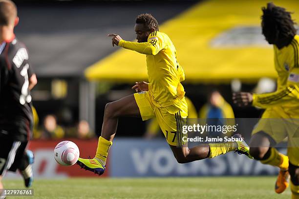 Emmanuel Ekpo of the Columbus Crew controls the ball against D.C. United on October 2, 2011 at Crew Stadium in Columbus, Ohio. Columbus defeated D.C....