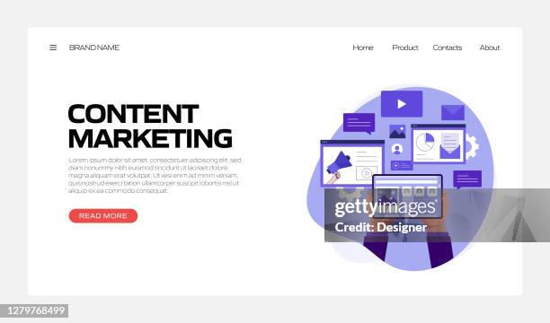 content marketing concept vector illustration for website banner, advertisement and marketing material, online advertising, business presentation etc. - content marketing strategy stock illustrations