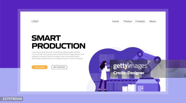 smart production concept vector illustration for website banner, advertisement and marketing material, online advertising, business presentation etc. - computer aided manufacturing stock illustrations