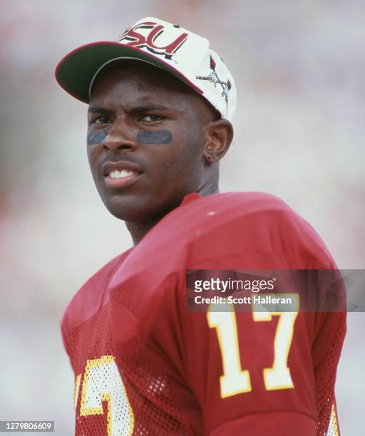 Charlie Ward, Quarterback for the Florida State Seminoles during the NCAA Atlantic Coast Conference college football game against the Clemson Tigers...