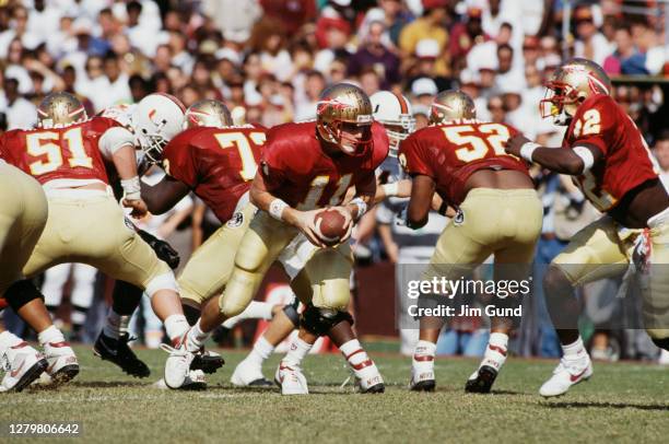 Casey Weldon,Quarterback for the Florida State Seminoles during the NCAA Big East Conference college football game against the University of Miami...