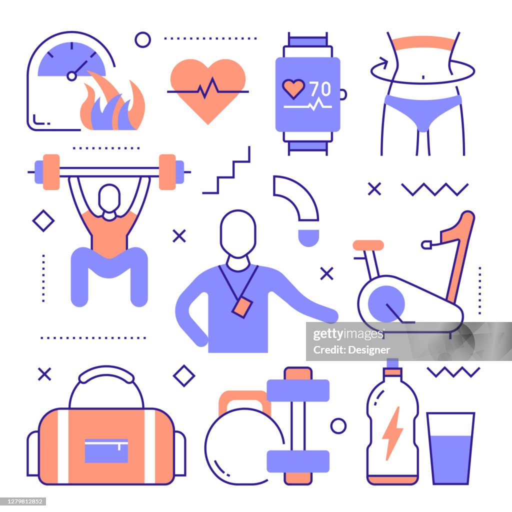 Work Out Vector Fitness And Workout Related Modern Line Style Vector Illustration High ...