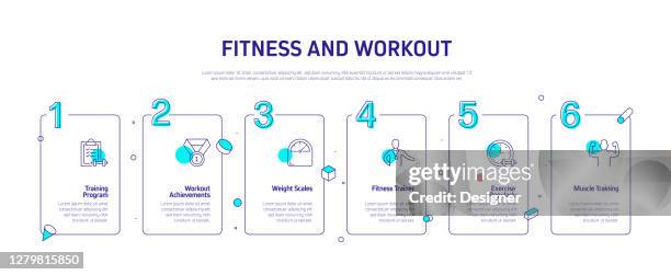 fitness and workout related process infographic template. process timeline chart. workflow layout with linear icons - runner stretching stock illustrations