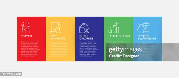fitness and workout related process infographic template. process timeline chart. workflow layout with linear icons - runner stretching stock illustrations