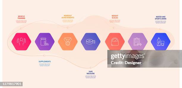fitness and workout related process infographic template. process timeline chart. workflow layout with linear icons - runner stretching stock illustrations