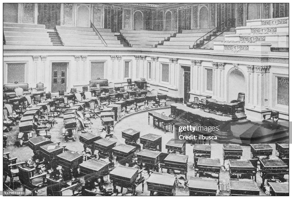 Fotografía antigua en blanco y negro de Washington, EE. UU.: Cámara del Senado, Capitolio