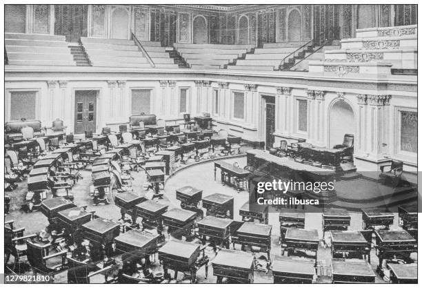 ilustrações de stock, clip art, desenhos animados e ícones de antique black and white photograph of washington, usa: senate chamber, capitol - câmara dos representantes