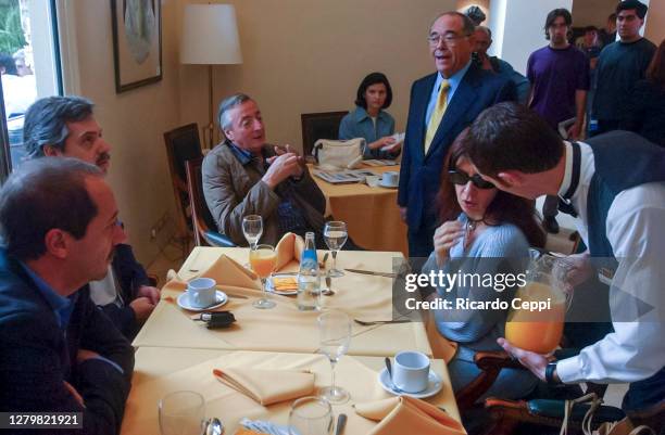 President Nestor Kirchner, along with his wife, Senator Cristina Fernandez and Chief of Cabinet, Alberto Fernandez have breakfast at the Hermitage...