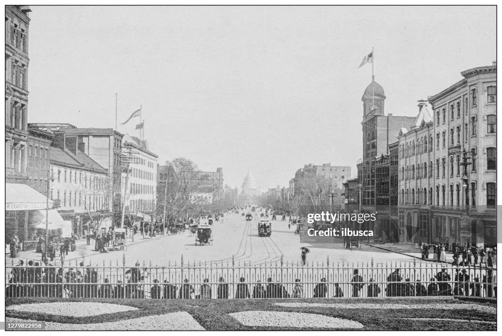 Antique black and white photograph of Washington, USA: Pennsylvania Avenue