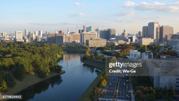 view from national route 20 to the ginza district, tokyo - imperial palace tokyo stock pictures, royalty-free photos & images