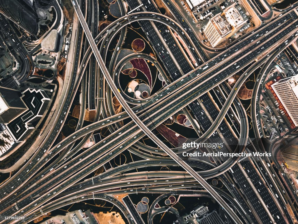 Drone Point View of Road Intersection / Dubai, UAE