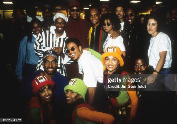 Janet Jackson with Jimmy Jam, Krush band, and friends in Minneapolis, Minnesota in 1992.