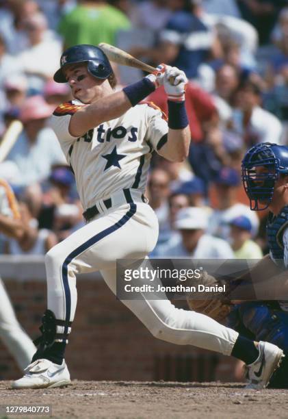 Jeff Bagwell, First Baseman for the Houston Astros swings the bat during the Major League Baseball National League Central game against the Chicago...