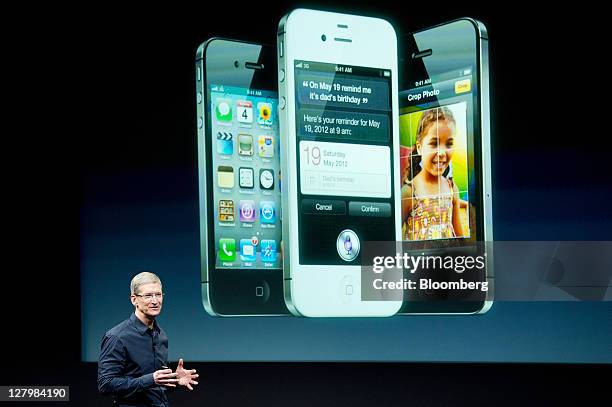 Tim Cook, chief executive officer of Apple Inc., speaks during an event at the company's headquarters in Cupertino, California, U.S., on Tuesday,...