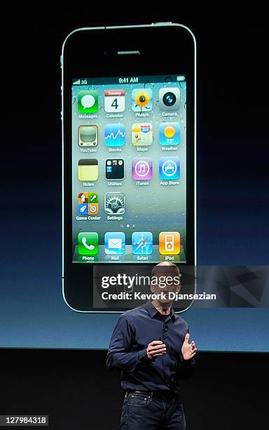 Tim Cook speaks at the event introducing the new iPhone 4s at the company's headquarters October 4, 2011 in Cupertino, California. The announcement...