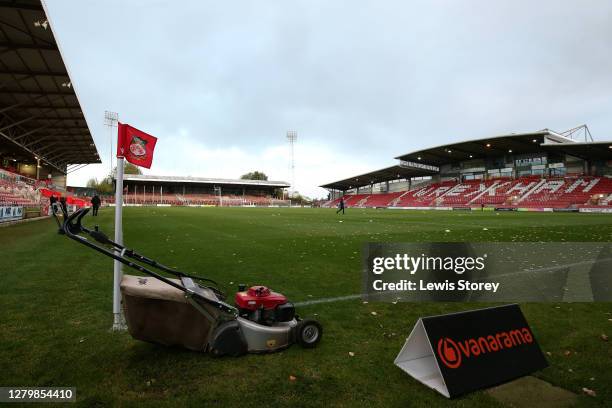 General view inside the ground is seen ahead of the Vanarama National League match between Wrexham and Maidenhead United at The Racecourse Ground on...