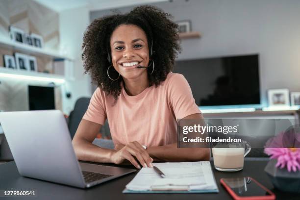 video conference - laptop headset stock pictures, royalty-free photos & images