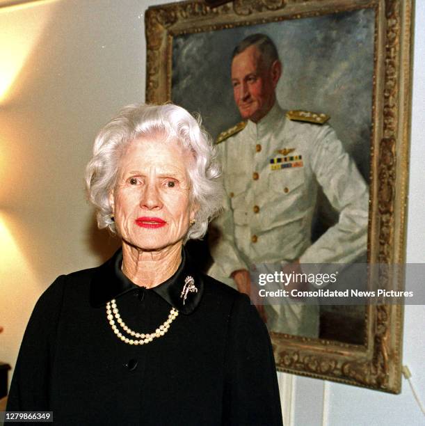 Portrait of Roberta McCain as she poses in her apartment, Washington DC, February 18, 2000. Behind her is painted portrait of her late husband, US...