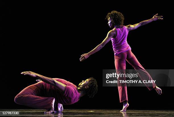 Dancers from Garth Fagan Dance performs a scene from the world premier of "Liminal Flux "during a dress rehearsal before opening night at the Joyce...