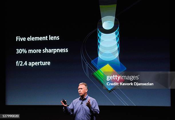 Apple's Senior Vice President of Worldwide product marketing Phil Schiller speaks about picture quality of the new camera during introduction of the...