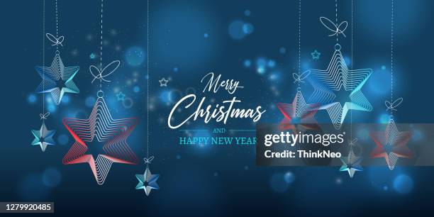 stockillustraties, clipart, cartoons en iconen met vrolijke achtergrond van kerstmis met hangende sterren - christmas card