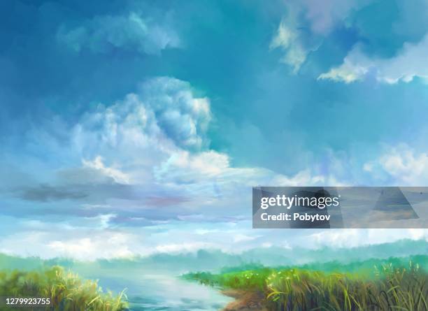 sommerlandschaft - dramatischer himmel stock-grafiken, -clipart, -cartoons und -symbole